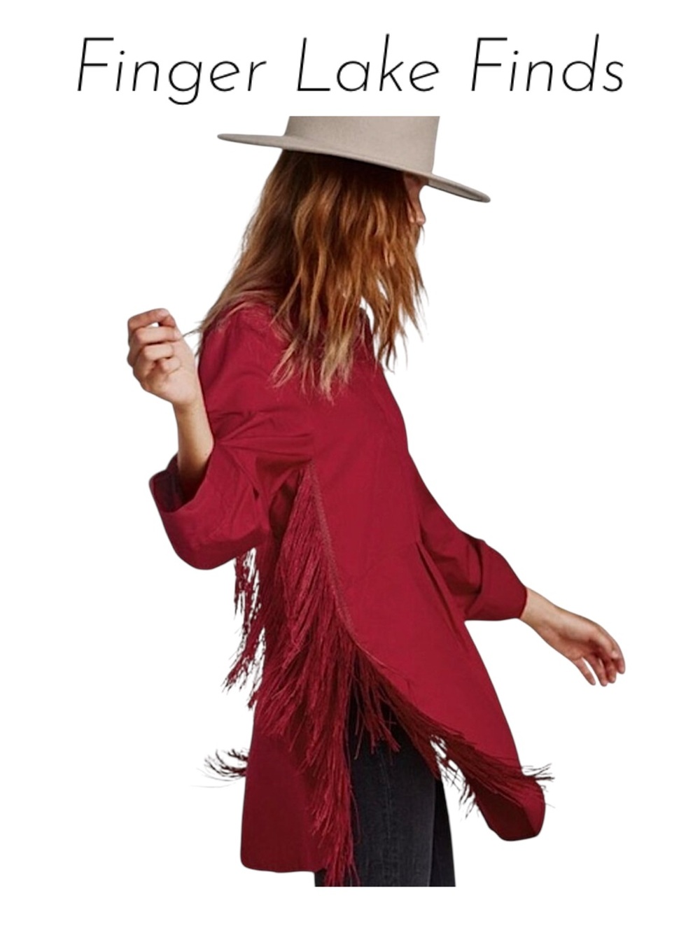 Zara Brick Red Pop-Over Fringed Shirt/Tunic, M